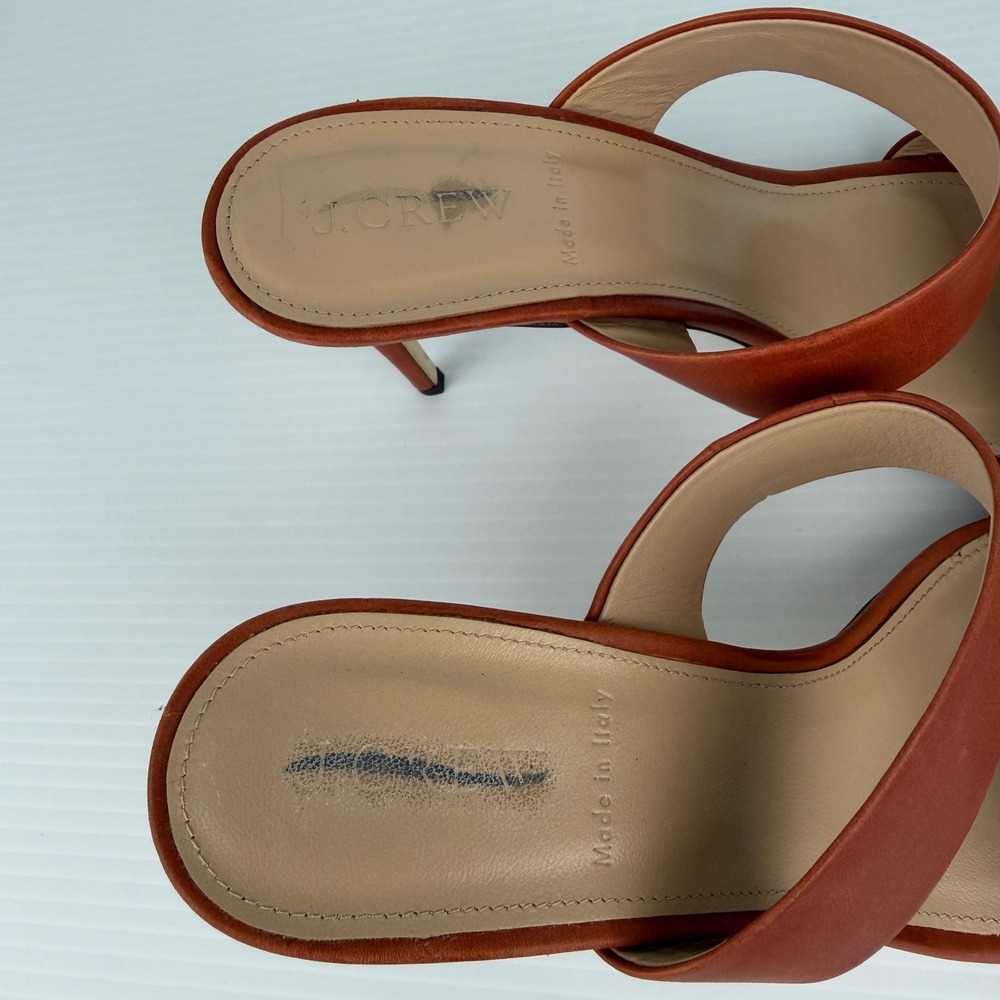 J.Crew Womens Terracotta Orange Leather Double Strap Mule Sandals Heels Size 8.5 - Picture 6 of 10